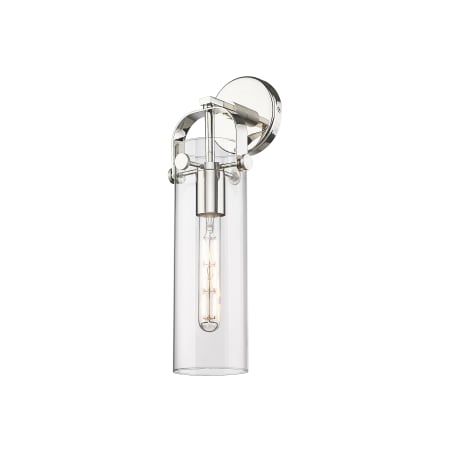 A large image of the Innovations Lighting 413-1W-5-5 Pilaster Sconce Polished Nickel / Clear