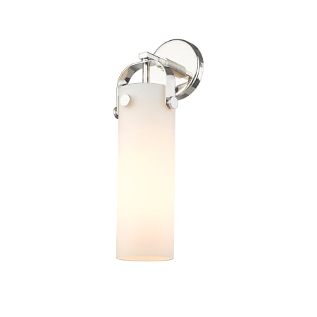 A large image of the Innovations Lighting 413-1W-5-5 Pilaster Sconce Polished Nickel / Matte White