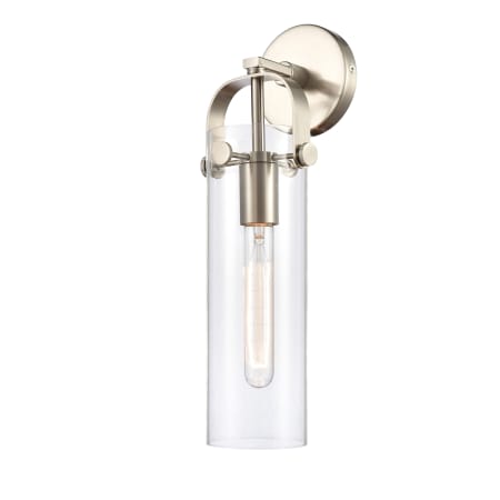 A large image of the Innovations Lighting 413-1W-5-5 Pilaster Sconce Satin Nickel / Clear