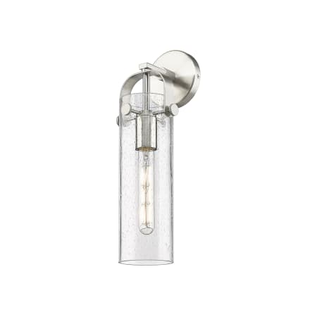 A large image of the Innovations Lighting 413-1W-5-5 Pilaster Sconce Satin Nickel / Seedy