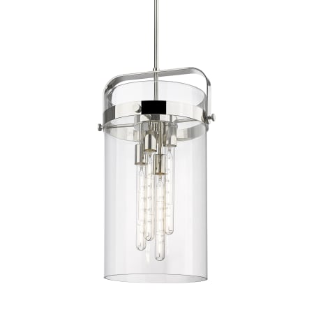 A large image of the Innovations Lighting 413-4SL-26-13 Pilaster Pendant Polished Nickel / Clear