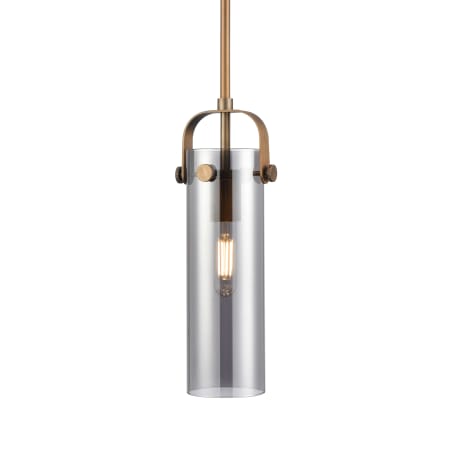 A large image of the Innovations Lighting 423-1S-15-5 Pilaster II Cylinder Pendant Brushed Brass / Plated Smoke