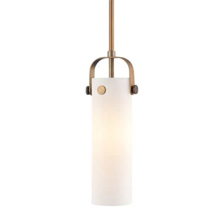 A large image of the Innovations Lighting 423-1S-15-5 Pilaster II Cylinder Pendant Brushed Brass / Matte White