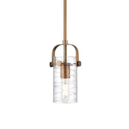 A large image of the Innovations Lighting 423-1S-10-5 Pilaster II Cylinder Pendant Brushed Brass / Deco Swirl