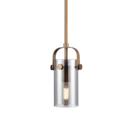 A large image of the Innovations Lighting 423-1S-10-5 Pilaster II Cylinder Pendant Brushed Brass / Plated Smoke