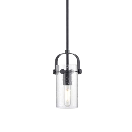 A large image of the Innovations Lighting 423-1S-10-5 Pilaster II Cylinder Pendant Matte Black / Seedy