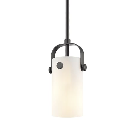 A large image of the Innovations Lighting 423-1S-10-5 Pilaster II Cylinder Pendant Matte Black / Matte White