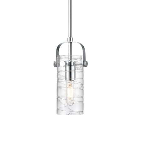 A large image of the Innovations Lighting 423-1S-10-5 Pilaster II Cylinder Pendant Polished Chrome / Deco Swirl