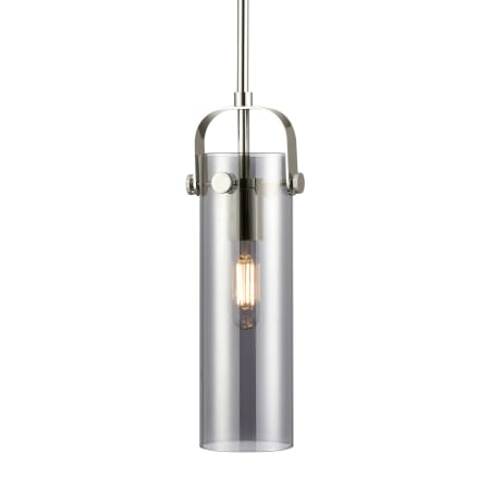 A large image of the Innovations Lighting 423-1S-15-5 Pilaster II Cylinder Pendant Polished Nickel / Plated Smoke