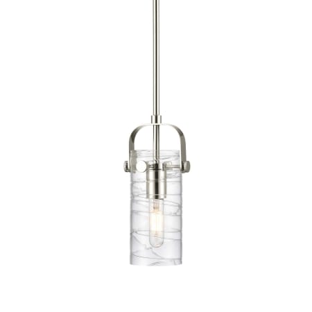 A large image of the Innovations Lighting 423-1S-10-5 Pilaster II Cylinder Pendant Polished Nickel / Deco Swirl