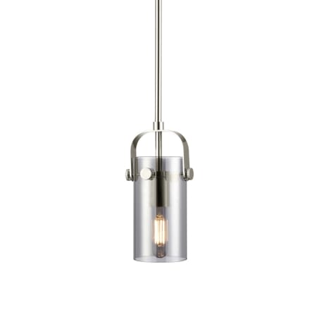 A large image of the Innovations Lighting 423-1S-10-5 Pilaster II Cylinder Pendant Polished Nickel / Plated Smoke