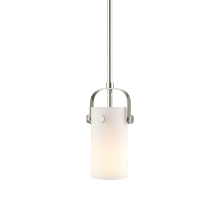 A large image of the Innovations Lighting 423-1S-10-5 Pilaster II Cylinder Pendant Polished Nickel / Matte White