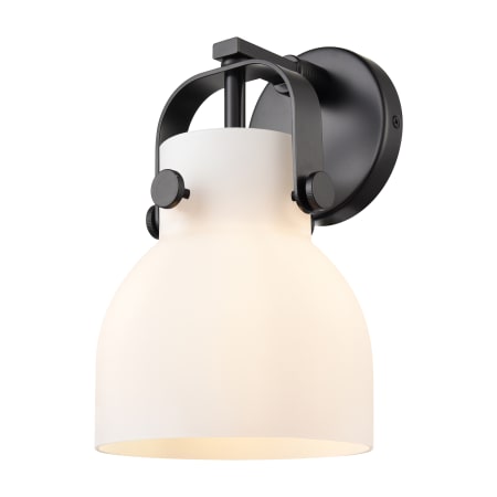 A large image of the Innovations Lighting 423-1W-5-7 Pilaster II Bell Sconce Matte Black / Matte White