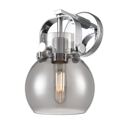 A large image of the Innovations Lighting 423-1W-10-7 Pilaster II Sphere Sconce Polished Chrome / Plated Smoke