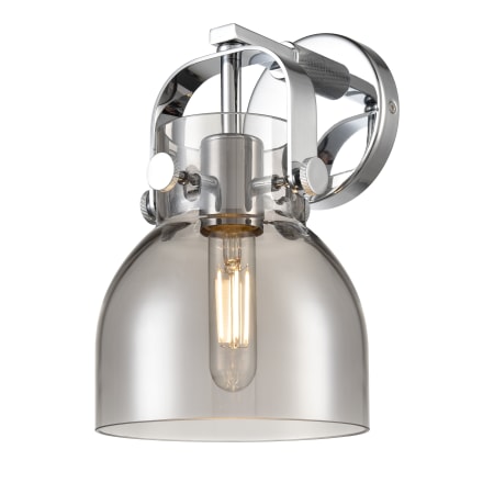 A large image of the Innovations Lighting 423-1W-10-7 Pilaster II Bell Sconce Polished Chrome / Plated Smoke
