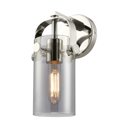 A large image of the Innovations Lighting 423-1W-5-5 Pilaster II Cylinder Sconce Polished Nickel / Plated Smoke