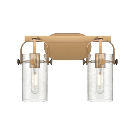 A large image of the Innovations Lighting 423-2W-10-15 Pilaster II Cylinder Vanity Brushed Brass / Seedy