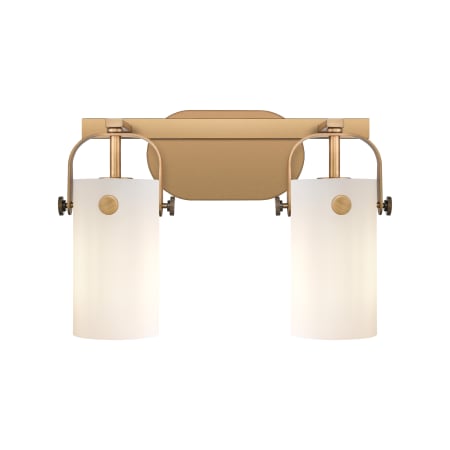 A large image of the Innovations Lighting 423-2W-10-15 Pilaster II Cylinder Vanity Brushed Brass / Matte White