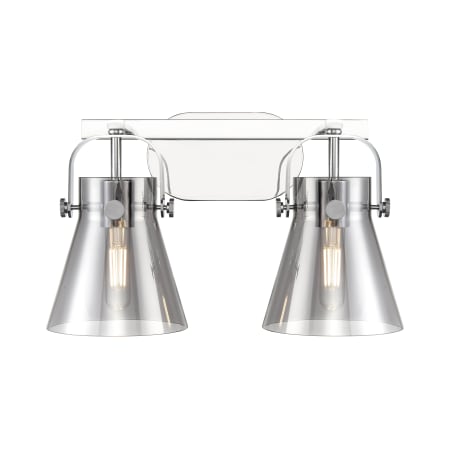 A large image of the Innovations Lighting 423-2W-10-17 Pilaster II Cone Vanity Polished Chrome / Plated Smoke