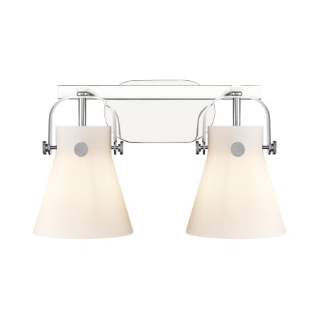 A large image of the Innovations Lighting 423-2W-10-17 Pilaster II Cone Vanity Polished Chrome / Matte White