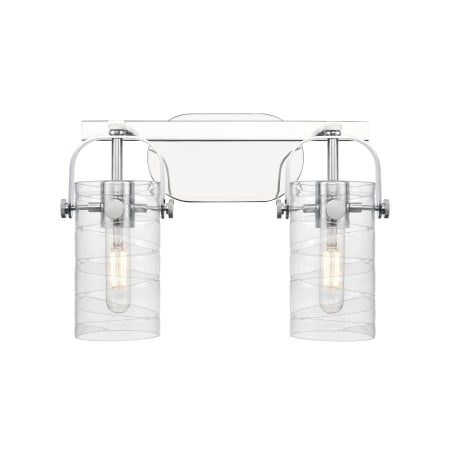 A large image of the Innovations Lighting 423-2W-10-15 Pilaster II Cylinder Vanity Polished Chrome / Deco Swirl