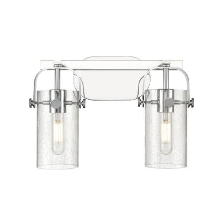 A large image of the Innovations Lighting 423-2W-10-15 Pilaster II Cylinder Vanity Polished Chrome / Seedy