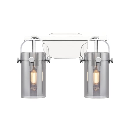 A large image of the Innovations Lighting 423-2W-10-15 Pilaster II Cylinder Vanity Polished Chrome / Plated Smoke