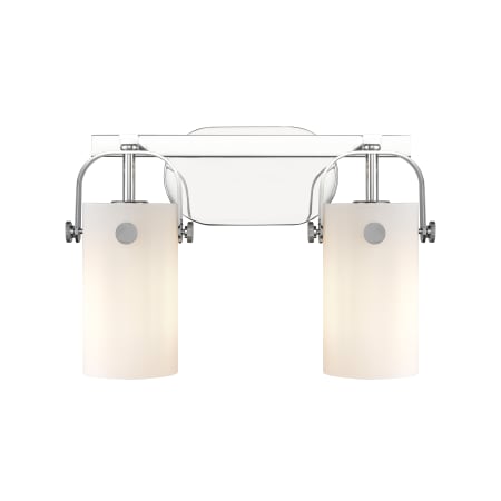 A large image of the Innovations Lighting 423-2W-10-15 Pilaster II Cylinder Vanity Polished Chrome / Matte White