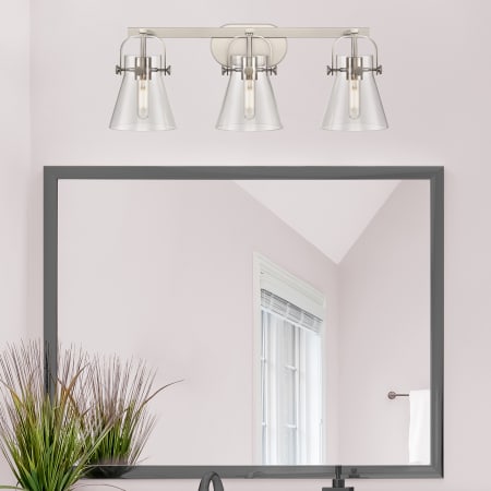 A large image of the Innovations Lighting 423-3W-10-27 Pilaster II Cone Vanity Alternate Image