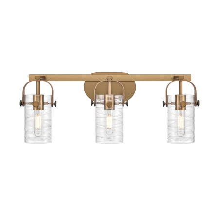 A large image of the Innovations Lighting 423-3W-11-25 Pilaster II Cylinder Vanity Brushed Brass / Deco Swirl