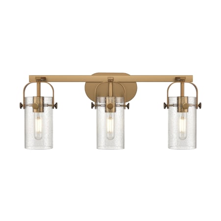 A large image of the Innovations Lighting 423-3W-11-25 Pilaster II Cylinder Vanity Brushed Brass / Seedy