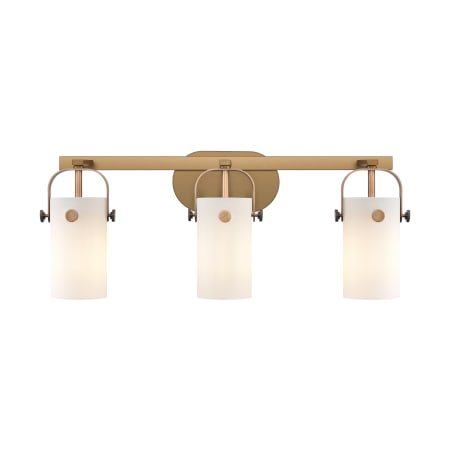 A large image of the Innovations Lighting 423-3W-11-25 Pilaster II Cylinder Vanity Brushed Brass / Matte White