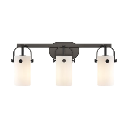 A large image of the Innovations Lighting 423-3W-11-25 Pilaster II Cylinder Vanity Matte Black / Matte White