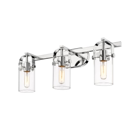 A large image of the Innovations Lighting 423-3W-11-24 Pilaster Vanity Polished Nickel / Clear