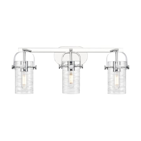 A large image of the Innovations Lighting 423-3W-11-25 Pilaster II Cylinder Vanity Polished Chrome / Deco Swirl