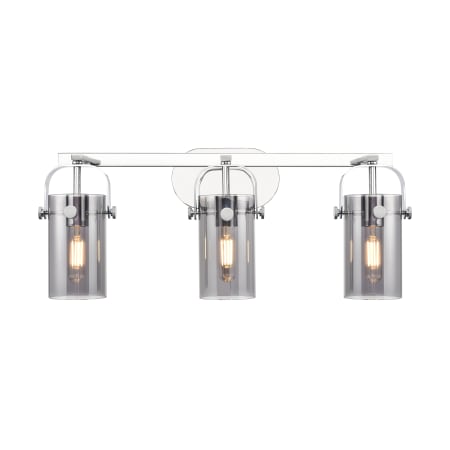 A large image of the Innovations Lighting 423-3W-11-25 Pilaster II Cylinder Vanity Polished Chrome / Plated Smoke