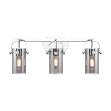 A large image of the Innovations Lighting 423-3W-11-25 Pilaster II Cylinder Vanity Polished Nickel / Plated Smoke