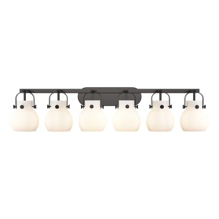 A large image of the Innovations Lighting 423-6W-11-46 Pilaster II Sphere Vanity Matte Black