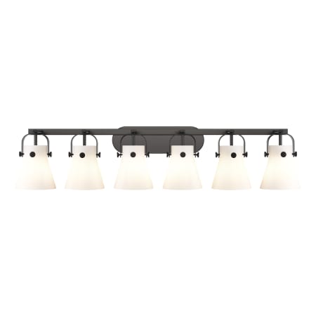 A large image of the Innovations Lighting 423-6W-10-46 Pilaster II Cone Vanity Matte Black / Matte White