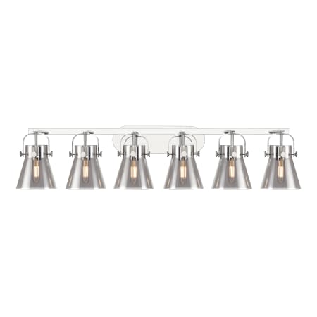A large image of the Innovations Lighting 423-6W-10-46 Pilaster II Cone Vanity Polished Chrome / Plated Smoke
