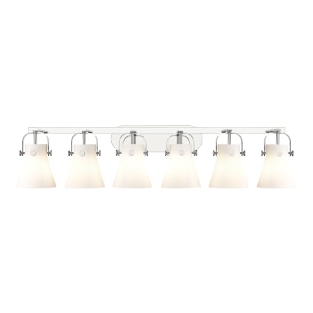 A large image of the Innovations Lighting 423-6W-10-46 Pilaster II Cone Vanity Polished Chrome / Matte White