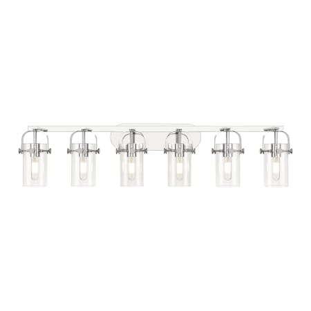 A large image of the Innovations Lighting 423-6W-10-44 Pilaster II Cylinder Vanity Polished Chrome / Clear