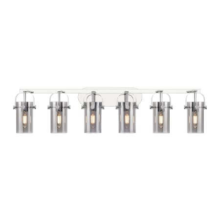 A large image of the Innovations Lighting 423-6W-10-44 Pilaster II Cylinder Vanity Polished Chrome / Plated Smoke