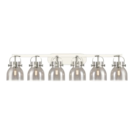 A large image of the Innovations Lighting 423-6W-10-46 Pilaster II Bell Vanity Polished Nickel / Plated Smoke