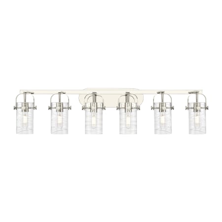 A large image of the Innovations Lighting 423-6W-10-44 Pilaster II Cylinder Vanity Polished Nickel / Deco Swirl