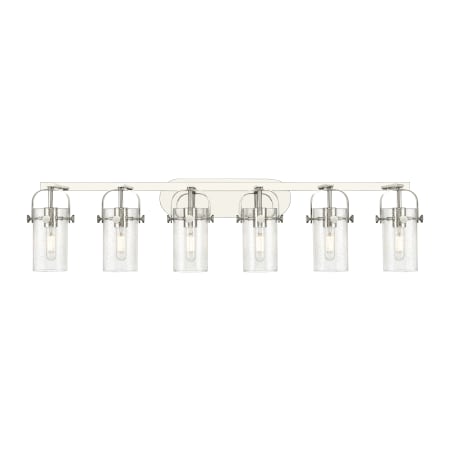 A large image of the Innovations Lighting 423-6W-10-44 Pilaster II Cylinder Vanity Polished Nickel / Seedy