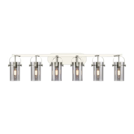 A large image of the Innovations Lighting 423-6W-10-44 Pilaster II Cylinder Vanity Polished Nickel / Plated Smoke
