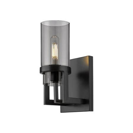 A large image of the Innovations Lighting 426-1W-8-6 Utopia Sconce Matte Black / Plated Smoke