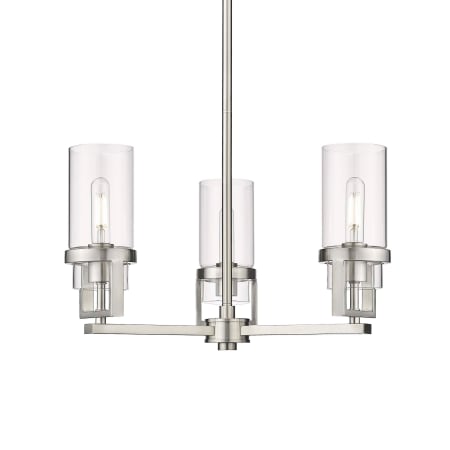 A large image of the Innovations Lighting 426-3CR-12-22 Utopia Pendant Satin Nickel / Clear