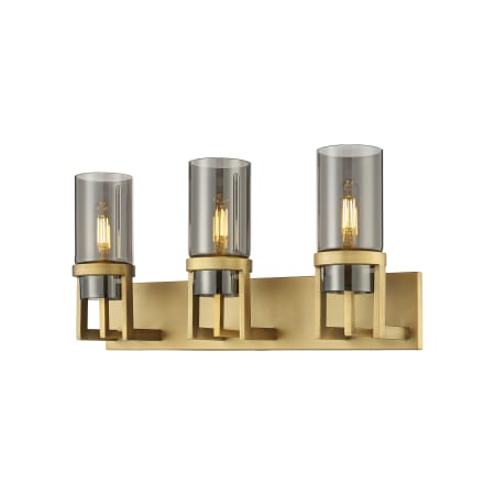 A large image of the Innovations Lighting 426-3W-12-24 Utopia Vanity Brushed Brass / Plated Smoke